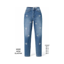 Miss Poem Kadın Mavi Yüksek Bel Taş Detaylı Mom Fit Jean Pantolon