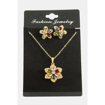 Ilkeshop Papatya Zirkon Taşlı Set Kolye-renkli Çok renkli