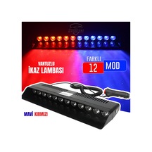 S12 Vantuzlu İkaz Lambası 12 Modlu Mavi Kırmızı Led Acil Uyarı Işığı