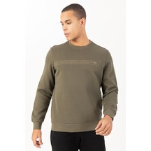 Maraton Sportswear Comfort Erkek Bisiklet Yaka Takma Kol Basic Açık Haki Sweatshirt 21836-açık Haki