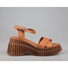 Zeyn 7934 Hakiki Deri Taba Kadın Sandalet Taba