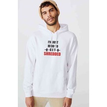 I Am Just Hero Baskılı Beyaz Erkek Örme Kapşonlu Sweatshirt