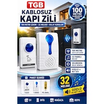Kablosuz Kapı Zili 100 Metre Çekim Mesafeli 32 Melodili Priz Tipi Ev Ofis İşyeri Kapı Zili