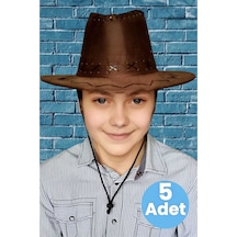 Uniquetrenders Çocuk Unisex 5'li Nubuk Kovboy Şapkası 8-14 Yaş Kahverengi