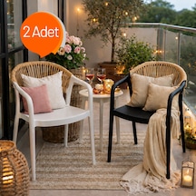 Sole Rattan İpli Balkon Ve Kafe Sandalyesi 2'li Set Bahçe Sandalyesi Beyaz