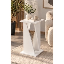 Sulorahome Modern Mermer Desenli Yan Sehpa Beyaz