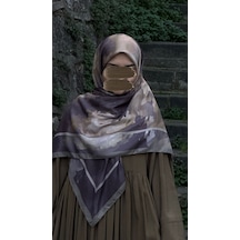 Qalortex Scarf Pamuklu Soft Luna Desen Eşarp-mürdüm/vizon