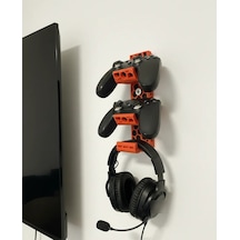 Bezos 3d Baskı Petek Desenli Duvar Tipi İki Oyun Kolu Ve Kulaklık Askısı Turuncu Gaming Odası Düzenleyici Pro