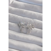 Pirinç Gümüş Renk Kare Zirkon Taşlı Fiyonk Küpe - Tj-bkp9306 Tdrtr