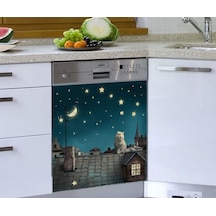 Bulaşık Makinesi Sticker Kaplama Beyaz Eşya Kaplama Gece Kedi