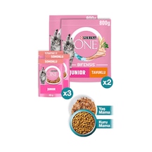 Purina One Junior Tavuk Yavru Kedi Maması 2 x 800 G + Junior Somonlu Yavru Kedi Maması 3 x 85 G