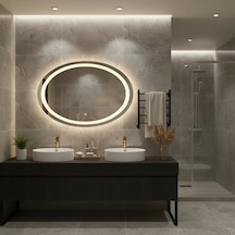 50x70 Cm Oval Led Dokunmatik Banyo Aynası Dimmerli Günışığı 3000k Sarı