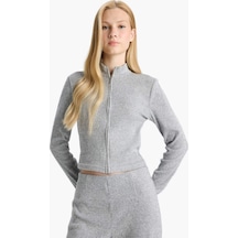 Defacto Dik Yaka Fermuarlı Sweatshirt F0999AX25WN Gri