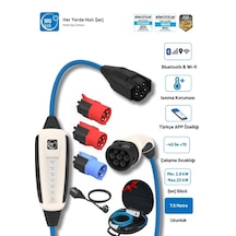 Çantalı Premium Set 16a&32a 2.8-22kw 7.5m Ev Prizli Wifi+bluetooth Monofaze & Trifaze Ac Mobil Şarj Wallbox 22 Kw