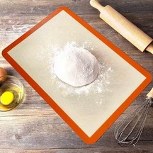 Silikon Pişirme Matı, Turuncu Kenarlı, Yapışmaz Fırın Tepsisi Altlığı 50 x 22