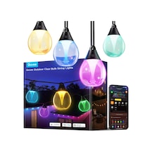 Govee Dış Mekan Peri Işıkları, 16 Milyon Renk Ve 111 Sahne Moduna Sahip 15m Kısılabilir Rgbwıc Led Peri Işıkları, Led Başına 80 Lm, 25.000 Saat Kullanım Ömrü, Alexa, Google Assistant Ve Matter İle Çalışır Siyah