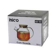 1000ml Sade Düz Cam Demlik Bambu Dış Yüzey - Metal İç Yüzey - Silikon Contalı Kapak Bx40 Renkli