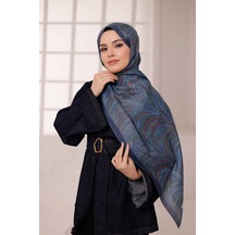 Mimiyum Ebru Desen-soft Şal Mavi Çok Renkli