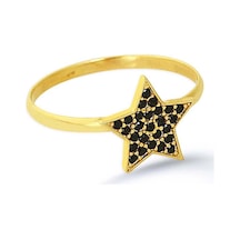 Kuyumcudukkani Elişi Yıldız Şekilli Taşlı Yüzük-10328-g-blk Gold