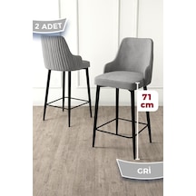 Canisa Enox Serisi 2 Adet Gri Sandalye Mutfak Bar Sandalyesi, Babyface Kumaş, Siyah Metal Ayak , Sandalye Gri Ayaklar Siyah