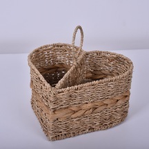 Dekoratif Rattan Hasır Kaşıklık , Mutfak Banyo Tezgah Üstü Kaşıklık, Masaüstü Kalemlik 23x15x20cm-9027573074086