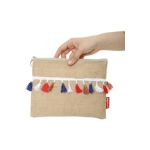 Estorebox Baghashtag Trabzon Renkli Pon Pon Püsküllü Jüt Clutch Bez Çanta Çok Renkli