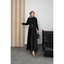 Mihran Butik Valeno Model Coupra Model Kumaş Kemer Detaylı Elbise Siyah