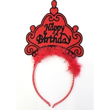 Parti Happy Birthday Yazılı Neon Kırmızı Renk Doğum Günü Tacı Çok Renkli