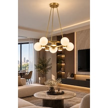 Modern Premium Gold Detaylı 5+5 Led Opak Küreli Avize Salon Mutfak Sarkıt Avize 5xg9 13w