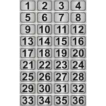 7x10cm Metal Yapışkanlı Numara (1..36) 36 adet Gümüş Renk Metal