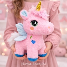 Kanatlı Boynuzlu Unicorn Pony Peluş Oyuncak 35 Cm Pembe