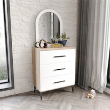 3 Çekmeceli Şifonyer Aynalı Tamamı Mdf Flora Beyaz