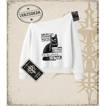 Tarzsokak Gotik & Grunge Streetwear Hate Me Or Love Me Kayık Yaka Sweatshirt Beyaz