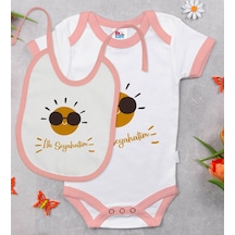Bk Kids İlk Seyahat Tasarımlı Pembe Bebek Body Zıbın Ve Mama Önlü Çok Renkli