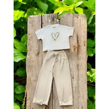 Zekids Kız Çocuk Yırtmaçlı Pantolonlu Takım-14496 Bej