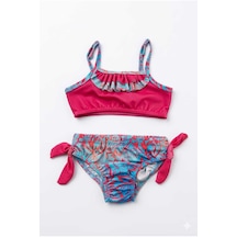 Beniizle Yaprak Desenli Kız Çocuk Bikini Takımı Nar Çiçeği