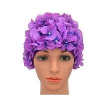 Kadınlar İçin Çiçek Yapraklı Vintage Yüzme Bonesi, Mor Renk Mor