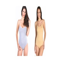 Tutku Kadın Ten Gri 2'li Paket Ip Askılı Likralı Kancalı Çıtçıtlı Body Çok Renkli