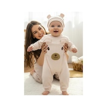 Altıntaş Baby Kulaklı Ayıcık Nakışlı Bereli Erkek Bebek Fitilli Tulum Krem Krem