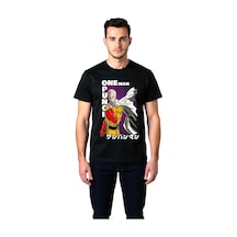Paybuy Anime Süper Kahraman Gücü Baskılı Erkek Tişört Siyah