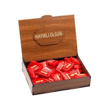 Sevdiklerinize Özel Ahşap Hediye Kutusunda 40 Adet Napoliten Çikolata Hayırlı Olsun Yazılı