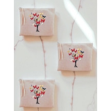 Kelebekli Ağaç Baskılı 3'lü Makyaj Çantası 20x25 Cm - Büyük Makyaj Çantası