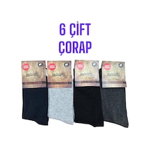6 Çift Erkek Klasik Düz Desen Karışık Renk Pamuklu Çorap Çok Renkli