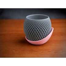 3d Baskı Küre Saksı - Kafes Dokulu İki Parçalı Dekoratif Saksı - Gri-pembe Çok Renkli