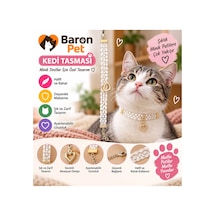 İnci Boncuklu Kedi Tasması Beyaz Altın Kalp Kolyeli 3 Sıra Ayarlanabilir Kedi Boyun Tasması