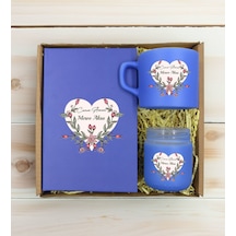 Bk Gift Kişiye Özel İsimli Dtf Anne Temalı Mavi Defter & Kahve Fincanı & Mum Hediye Seti-5, Anneye Hediye, Anneler Günü Hediyesi Kobitmeyencom30793 Bk