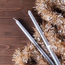 10 Pcs Chrıstmas Candle Metallıc Brıght Silver Candlestıck 10 Adet Gümüş Şamdan Mumu Yılbaşı Mumları Renkli