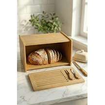 Doğal Bambu Kapaklı Ekmek Kutusu & Doğal Bambu Ekmek Dolabı 23x38x20 Cm