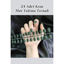 24 Adet Renkli Mat Kısa Takma Tırnak Oval-kare 1051 Haki