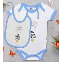Bk Kids İlk Diş Tasarımlı Mavi Bebek Body Zıbın Ve Mama Önlüğü He Çok Renkli